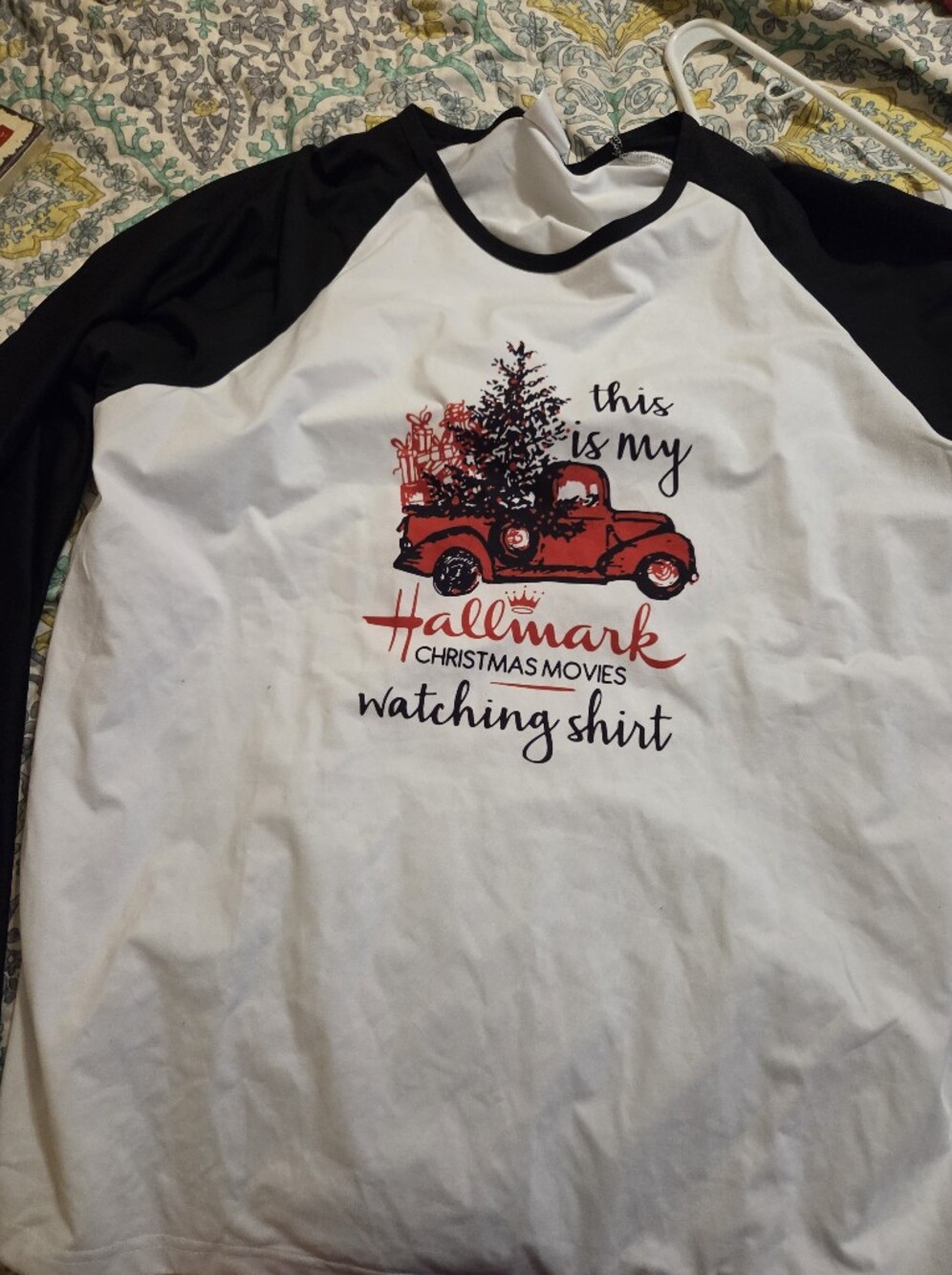 Hallmark Red and Black Raglan Christmas Truck Shirt